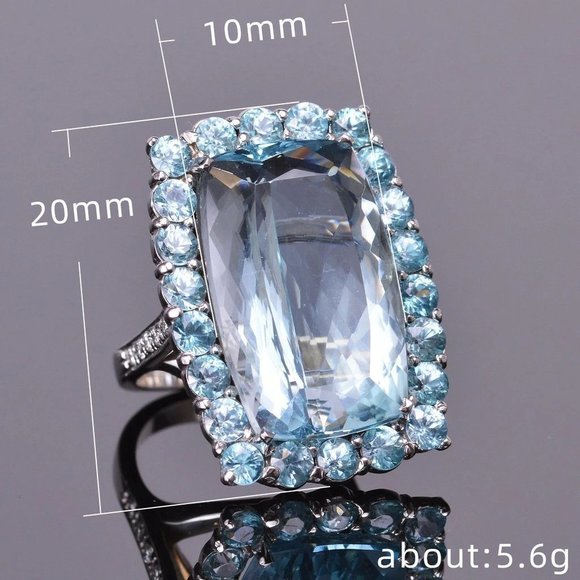 ⚡Refine Thin Super Large Pure Light Blue Zircon Rings for Women, MARR9218 - Picture 5 of 5